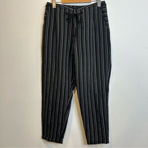 Monk & Lou Tapered Leg Ankle Crop Pinstripe Pants Drawstring Waist Black